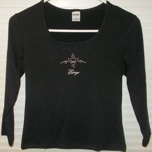 Vintage 90s T-Shirt Jr. Ladies Black Bongo Long Sleeves Medium 3D Logo & Hearts